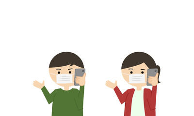 マスク　電話　男女