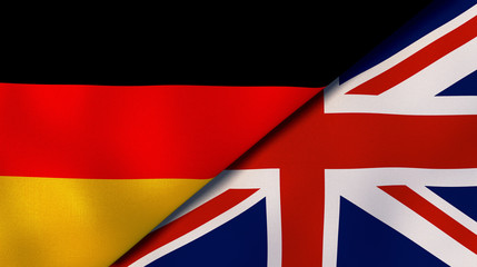 The flags of Germany and United Kingdom. News, reportage, business background. 3d illustration