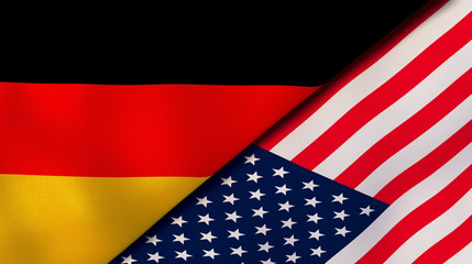Fototapeta premium The flags of Germany and United States. News, reportage, business background. 3d illustration