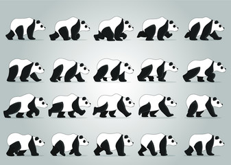 Panda side walk cycle, Frame by Frame Animation with Grey Background Vector Art design Graphic post icon illustration drawing background poster image graphics