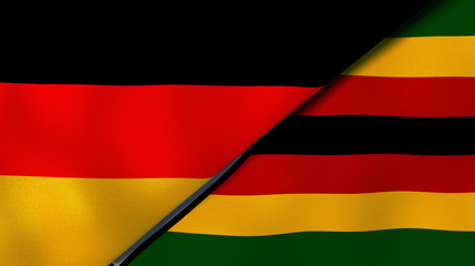The flags of Germany and Zimbabwe. News, reportage, business background. 3d illustration