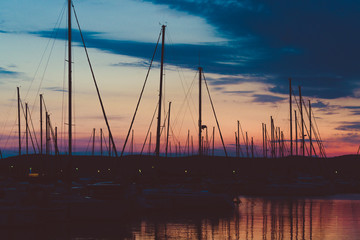 sunset in Croatian port with yachts