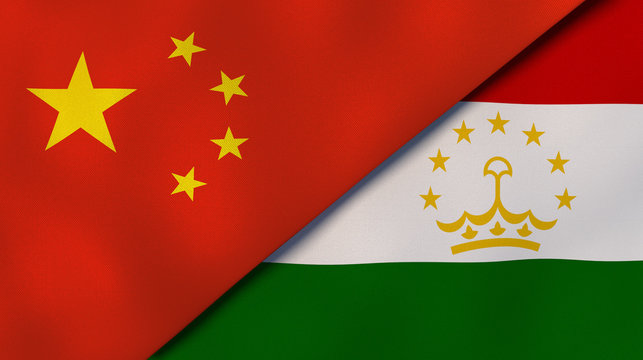 The flags of China and Tajikistan. News, reportage, business background. 3d illustration