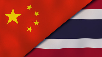 The flags of China and Thailand. News, reportage, business background. 3d illustration