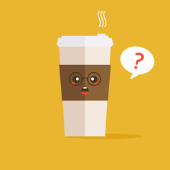 Cute and kawaii coffee cup. Disposable coffee cup icon - flat design vector illustration . Can use for drink and beverage menu or cafe theme. 