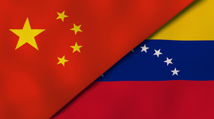 The flags of China and Venezuela. News, reportage, business background. 3d illustration