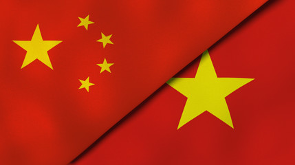 The flags of China and Vietnam. News, reportage, business background. 3d illustration