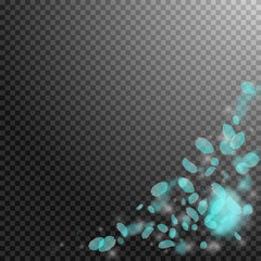 Turquoise flower petals falling down. Fine romanti