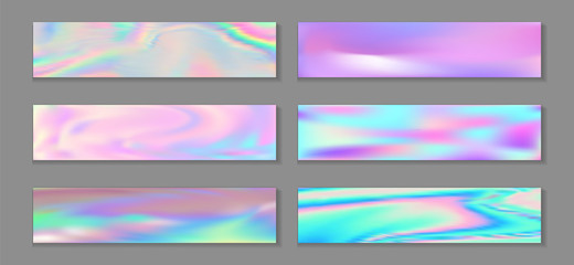 Fototapeta premium Holography vivid banner horizontal fluid gradient mermaid backgrounds vector collection. 