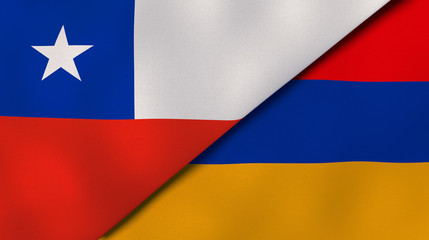 The flags of Chile and Armenia. News, reportage, business background. 3d illustration