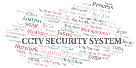 Cctv Security System typography vector word cloud.