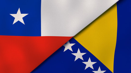The flags of Chile and Bosnia and Herzegovina. News, reportage, business background. 3d illustration - obrazy, fototapety, plakaty