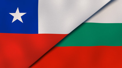 The flags of Chile and Bulgaria. News, reportage, business background. 3d illustration