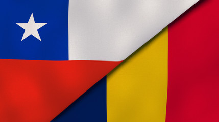 The flags of Chile and Chad. News, reportage, business background. 3d illustration