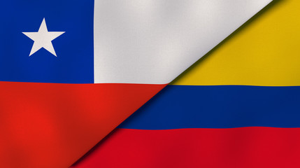 The flags of Chile and Colombia. News, reportage, business background. 3d illustration