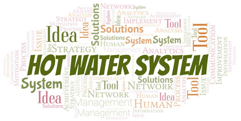 Hot Water System typography vector word cloud.