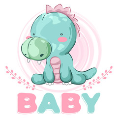 Cute dino pattern set hand draw illustration