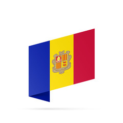Andorra flag state symbol isolated on background national banner. Greeting card National Independence Day of the Principality of Andorra. Illustration banner with realistic state flag.
