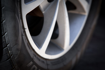 close up of a car wheel rim