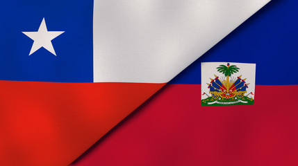The flags of Chile and Haiti. News, reportage, business background. 3d illustration