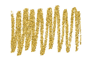 Gold glitter texture isolated on white. Promotional banner. Celebratory background. Golden explosion of confetti. Vector illustration, Eps 10.
