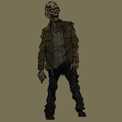 cartoon zombie man standing in torn clothes