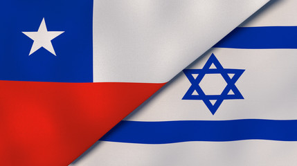 The flags of Chile and Israel. News, reportage, business background. 3d illustration
