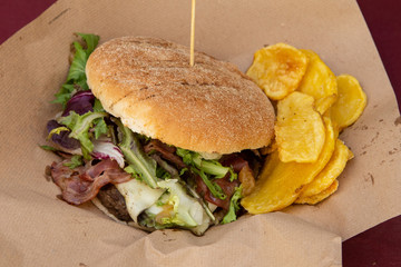 Fresh burger with bacon