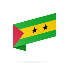 Sao Tome and Principe flag state symbol isolated on background national banner. Greeting card National Day Democratic Republic of Sao Tome and Principe. Illustration banner with realistic state flag.