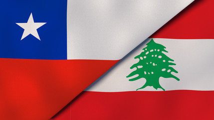 The flags of Chile and Lebanon. News, reportage, business background. 3d illustration