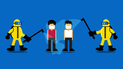 illustration vector graphic of cartoon character quarantine by covid-19