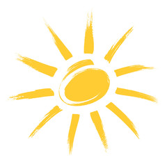 Yellow funny doodle sun. Hand drawn illustration isolated on white background. 