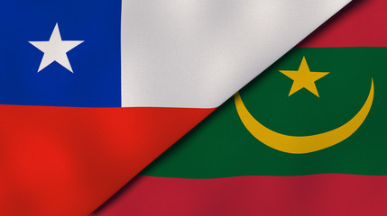 Obraz premium The flags of Chile and Mauritania. News, reportage, business background. 3d illustration