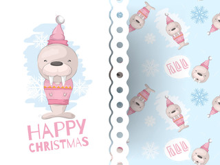 Cute seal card with christmas pattern