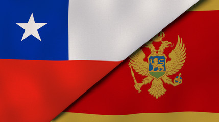 The flags of Chile and Montenegro. News, reportage, business background. 3d illustration