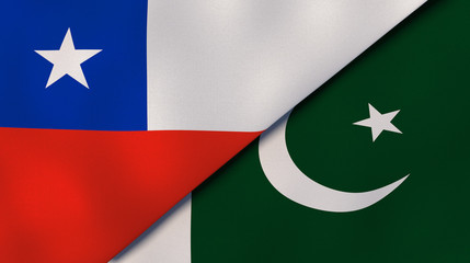 The flags of Chile and Pakistan. News, reportage, business background. 3d illustration