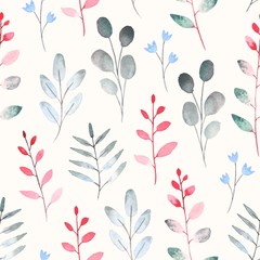 Seamless pattern with watercolor leaf and branch