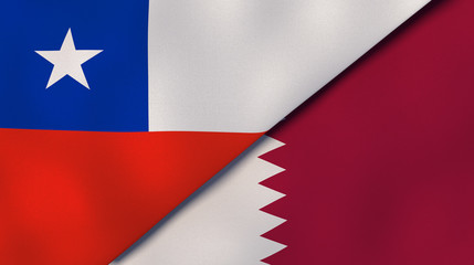 The flags of Chile and Qatar. News, reportage, business background. 3d illustration