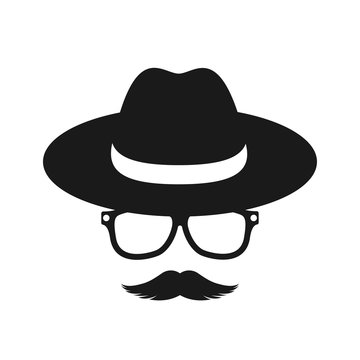 mustache icon and glasses icon with hat icon in trendy flat design