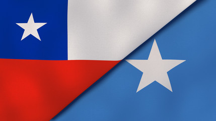 The flags of Chile and Somalia. News, reportage, business background. 3d illustration