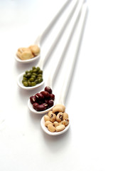 Soya Bean, Red Bean,Green Bean isolated White Background