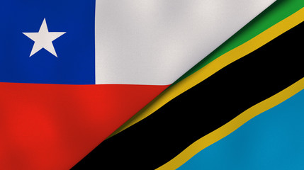 The flags of Chile and Tanzania. News, reportage, business background. 3d illustration