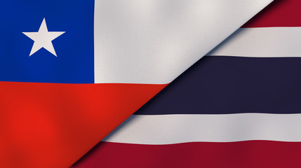 The flags of Chile and Thailand. News, reportage, business background. 3d illustration