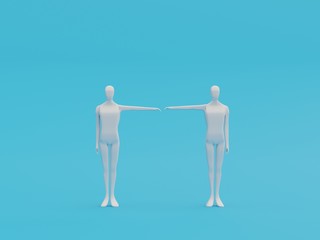 Human figures keeping social distance with arms up - 3d rendering