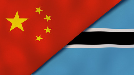 The flags of China and Botswana. News, reportage, business background. 3d illustration
