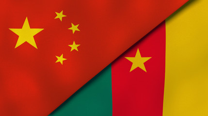The flags of China and Cameroon. News, reportage, business background. 3d illustration
