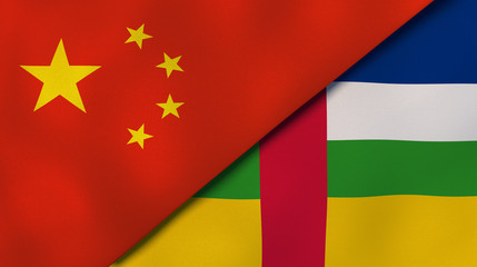 The flags of China and Central African Republic. News, reportage, business background. 3d illustration