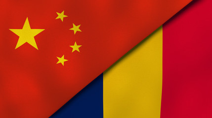 The flags of China and Chad. News, reportage, business background. 3d illustration