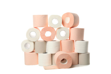 Many rolls of toilet paper isolated on white background