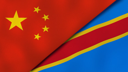 The flags of China and DR Congo. News, reportage, business background. 3d illustration